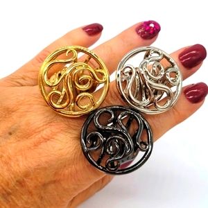 Vita Fede Round Flower Ring 24K Gold-Plated and Chromed NEW
